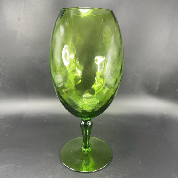 Tall Italian Empoli Glass Vase Footed Compote Hurricane Candle Holder Optic VTG - Picture 9 of 13